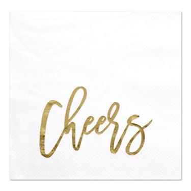 Imagem de Andaz Press Cheers, Funny Quotes Cocktail Napkins, Gold Foil, Bulk 50-Pack Count 3-Ply Disposable Fun Beverage Napkins for Birthday Party, Holiday, Thanksgiving, Christmas, New Year’s Eve Bar