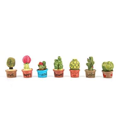 Imagem de Boneca minúscula de cacto, mini boneca de vaso de plantas suculentas, plantas decorativas em miniatura para decoração de casa de bonecas (7 peças)