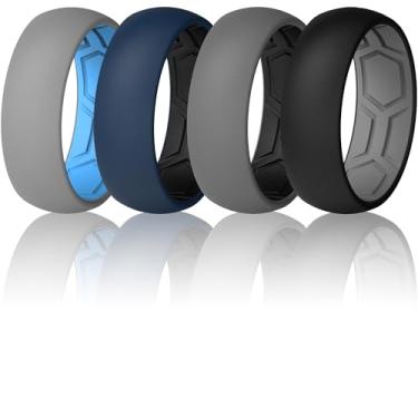 Imagem de ThunderFit Anéis masculinos Air Groove 7,8 mm de largura 1,8 mm de espessura, pacote variado 1-7, 9.5 - 10 (19.80mm), Silicone