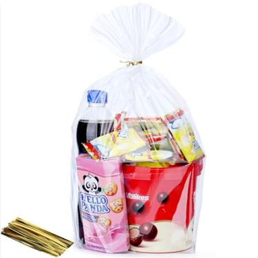 Imagem de ZIMCEMS 50 peças de sacos de reforço inferior de 30 x 40 cm, sacos transparentes de celofane para presente, sacos de plástico para violoncelo, para lembrancinhas de festa, caneca com laços torcidos de