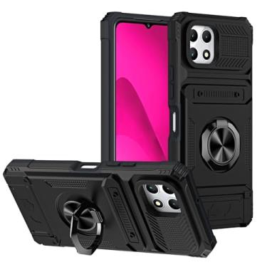 Imagem de Kukoufey Capa de telefone compatível com T-Mobile T Phone 2 5G, compatível com T-Mobile REVVL 7 capa de telefone com suporte embutido preta