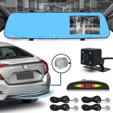 Imagem de Kit Retrovisor C/ Tela + Câmera + Sensor Ré Prata Onix 2017 2018 2019 