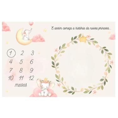 Imagem de Lençol Painel Cenário Fotos MDF Mêsversário Elefante Menina - Minha Es