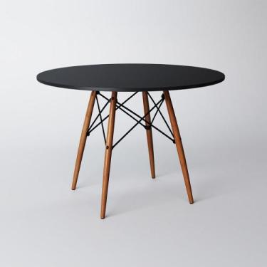 Imagem de Mesa de Jantar Redonda Eames Eiffel Preta 90cm Base Madeira Maciça - C