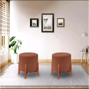 Imagem de kit 2 Banqueta Puff Thor Luxo Madeira Maciça - ME ecommerce, terra cot