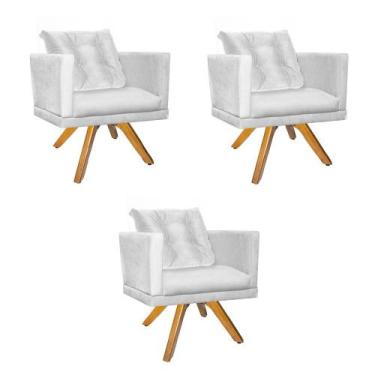 Imagem de Kit 03 Poltrona Lucia Confort Base Giratória Caramelo Com Almofada Sal