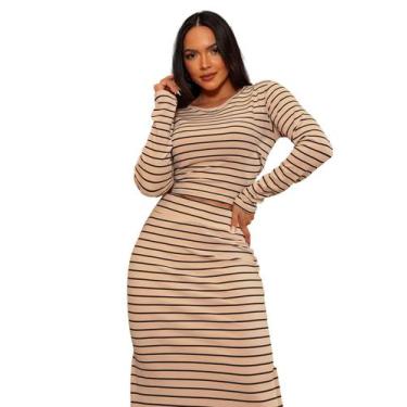 Imagem de Conjunto Saia e Cropped 3d Fenda Malha Canelada Listrada - Show store,