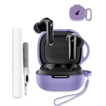 Imagem de Capa para Anker Soundcore P40i, capa protetora completa de silicone macio, capa protetora de absorção de choque com chaveiro, cordão e caneta de limpeza [LED frontal visível], roxo