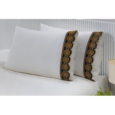 Imagem de 2 Fronhas King 50cmX90cm 100% Algodão 180 Fios Barrado Bordado Mandala