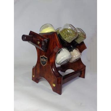 Imagem de Porta tempero Condimento Giratório vermelho esculpido de Madeira Maciç