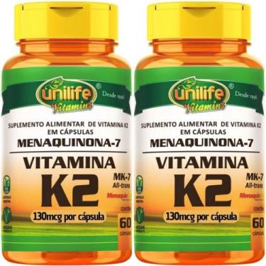 Imagem de Kit C/ 2 Un. Vitamina K2 Mk7 Menaquinona 500mg 60 Cápsulas Unilife , S