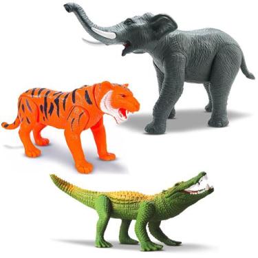 Imagem de 3 Unids Brinquedo Animal Realista Vinil Elefante Tigre Croco - Silmar