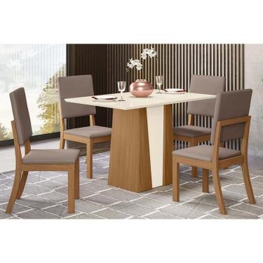 Imagem de Sala De Jantar Completa Orus C- Tampo Madeirado 120x80cm E 4 Cadeiras Milla Nature-off White - Suede Marrom - Henn