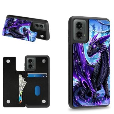 Imagem de Dikoer Capa carteira dragão roxo para Moto G Stylus 5G 2024 6,7 polegadas com compartimentos para cartão de crédito e proteção de silicone macio à prova de choque com compartimentos para cartão para