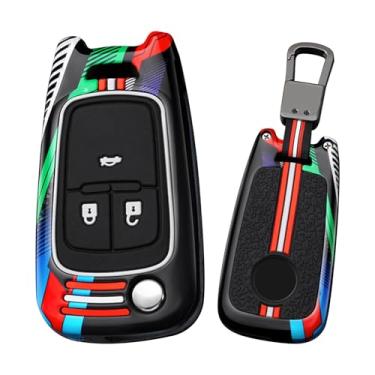 Imagem de HIBEYO Capa dobrável de 3 botões compatível com Buick Encore Apto para Chevy Camaro Equinox Impala Sonic Trax GMC Terrain acessórios de metal pintado com chaveiros-3 botões preto