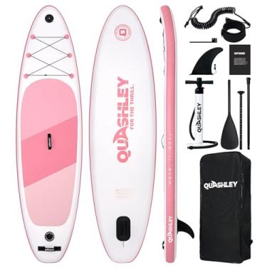 Imagem de Quashley prancha de remo inflável, prancha de stand up paddle ultraleve, prancha de sup para todos os níveis de habilidade com acessórios, barbatana removível, remo flutuante, bomba manual,