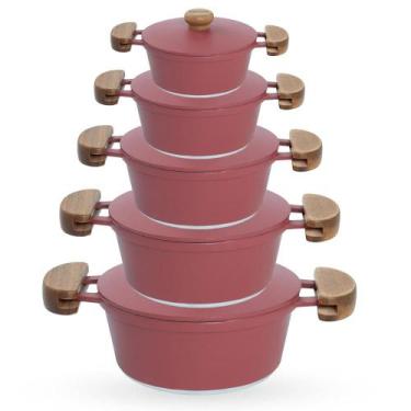 Imagem de Jogo de Panelas 5 Peças De Alumínio Fundido Com Alça De Madeira e Tamp