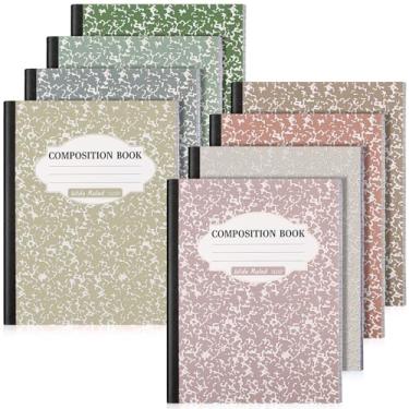 Imagem de Colarr Pacote com 8 cadernos de composição, 24 x 19 cm de largura, pautado, livros de composição de papel de mármore, cores sortidas, caderno escolar, escritório, capa dura, encadernação costurada