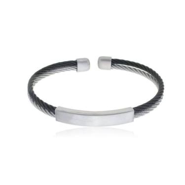 Imagem de Bracelete Aço 1 Tira Torcida Black 1 Tira Torcida E Placa