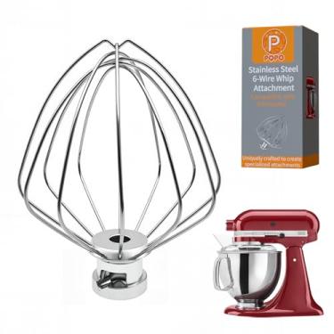 Imagem de Acessório de chicote K45WW de aço inoxidável de 6 fios compatível com batedeira de cabeça inclinada KitchenAid de 4,5 a 5 litros, batedor de creme pesado de ovos, batedor de maionese para bolos