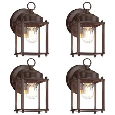 Imagem de GRUENLICH Arandela De Parede Externa Gruenlich, Luminárias Externas Com Vidro Transparente, Iluminação Para Varanda, Luzes Pátio, Porta, Bronze, Pacote 4