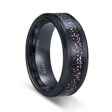 Imagem de JEWPER Anéis de tungstênio para homens 8 mm preto/prata/ouro moda promessa aliança de casamento martelada sulco meteorito orbo carboneto chanfrado borda polida ajuste confortável, 12, Metal, Sem pedra