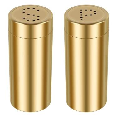 Imagem de Conjunto de 2 potes de saleiro e pimenteiro de aço inoxidável para cozinhar churrasco em casa (ouro)