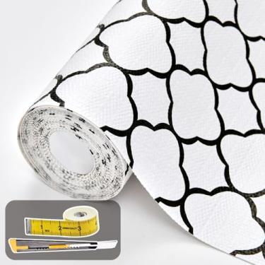 Imagem de Kimhan Forros De Gaveta Para Armários Cozinha 17,3 X 236" Com Revestimento Não Adesivo, Espessado, Preto, Quadrifólio, Resistente, Antiderrapante, Caixa Ferramentas Faca E Fita Métrica