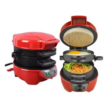 Imagem de Sanduicheira Elétrica com Chapa Dupla Antiaderente, 600W, 220V, Vermelha, 20x14x13cm