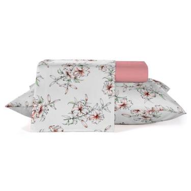 Imagem de Jogo de Cama King Cascata Rosa Floral Crystal 4 Peças 100 Algodão Teka