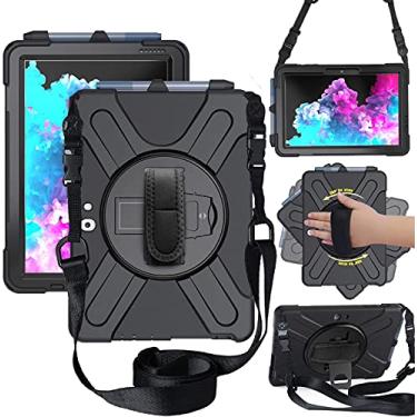 Imagem de Capa para Microsoft Surface Go 2 2020, capa para Surface Go 2018, capa protetora resistente à impactos para crianças com suporte, alça de mão, alça de ombro, preta