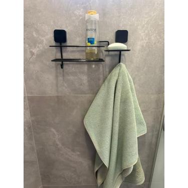 Imagem de Suporte Banheiro Porta Shampoo Conjugado C/Saboneteira Gancho Sem Furo (Preto)