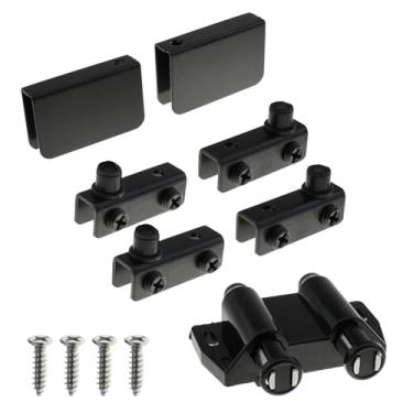 Imagem de MEETOOT Dobradiça de pivô de porta de vidro de aço inoxidável com tampa de porta dupla ABS preto com braçadeira para portas de vidro de 5-6 mm