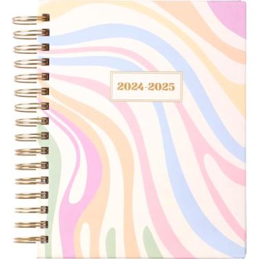 Imagem de Agenda espiral Eccolo 2024-2025, listras psicodélicas, 18 meses, visualizações semanais e mensais, adesivos, gráficos coloridos e citações (19 x 21 cm, capa dura, julho de 2024 a dezembro de 2025)