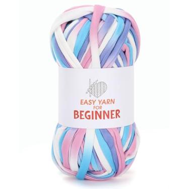 Imagem de Fio de camiseta para crochê e tricô - fio grosso grosso para bolsas, cobertores, almofadas, chinelos e mais - 100 g, presente de tricô artesanal DIY