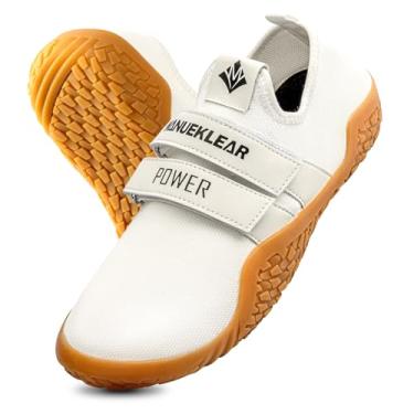 Imagem de MANUEKLEAR Tênis de levantamento de peso para homens e mulheres - Tênis de agachamento para musculação fitness Cross-Trainer tênis de ginástica descalço, Borracha branca, 39