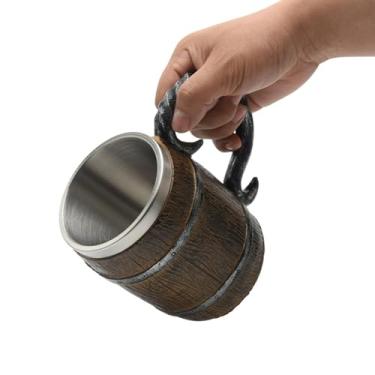 Imagem de Caneca de cerveja grande estilo viking de madeira com alça, caneca de cerveja de uísque de resina retrô, acessórios renascentistas de bar, restaurante, acessórios renascentistas (Vintage)