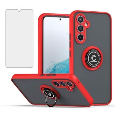 Imagem de Furill Capa de telefone para Samsung Galaxy S24 FE 5G fosca translúcida com protetor de tela de vidro temperado, anel de dedo resistente, suporte giratório magnético, capa de suporte para carro S 24