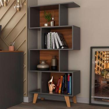 Imagem de Estante para Livros 4 Nichos Grafite/Nogal - Hecol Móveis, Moderno, Ci