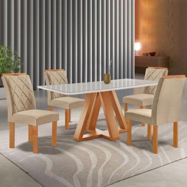 Imagem de Mesa de Jantar 4 Lugares Kyra/Arthus com Vidro Cinamomo/Off White/Sued