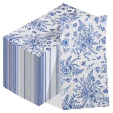 Imagem de MAONAME 100 guardanapos de papel florais, guardanapos azuis para convidados, toalhas de mão descartáveis para banheiro, guardanapos de jantar de papel decorativos para casamentos, festas, aniversário