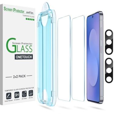 Imagem de amFilm Alinhamento automático OneTouch para Samsung Galaxy S25 FE 6,7 polegadas protetor de tela + protetor de lente da câmera, vidro temperado, instalação em 30 segundos, sem bolhas, compatível com