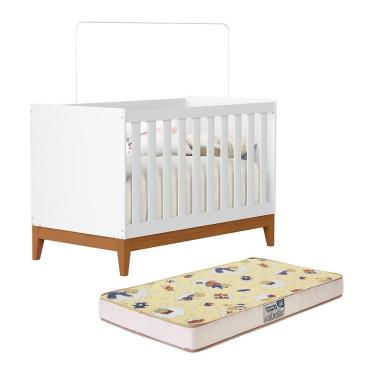Imagem de Berço Americano Mini Cama Flip Branco Fosco Com Colchão Supreme - Reller Móveis Branco Fosco