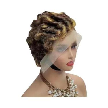 Imagem de Peruca Curta Pixie Cacheada De Cabelo Humano 13x4 Com Renda Frontal  3