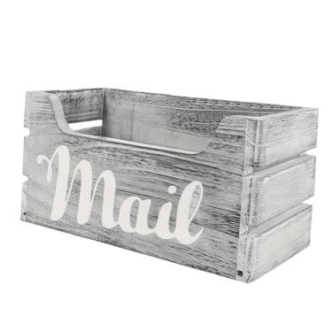 Imagem de Ioensy Organizador de correspondência de madeira, porta-cartas, cesta de correspondência de parede, caixa de correio de mesa, presente de inauguração, Cinza