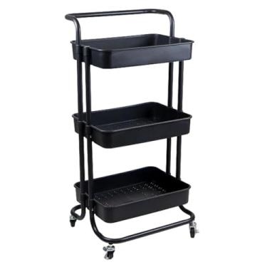Imagem de Carrinho Organizador Multiuso Com Rodinhas Manicure Banheiro Lavanderia 3 Prateleiras(preto)
