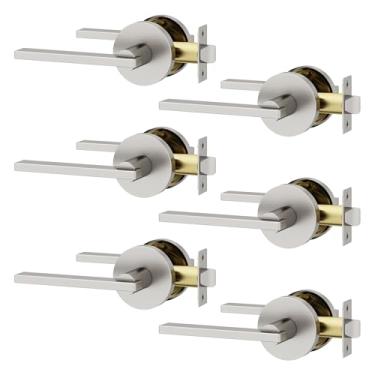 Imagem de Okun Pacote com 6 puxadores para porta de passagem Valli para banheiro e quarto, reversível, em níquel escovado