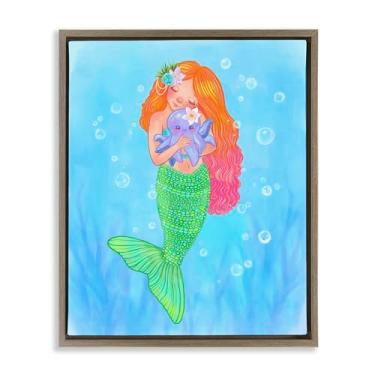 Imagem de Stupell Industries Arte de parede em tela flutuante marrom Sweet Mermaid Love, design de Stephanie Sanchez, 78 x 63 cm