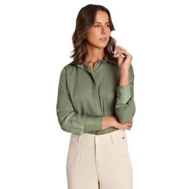 Imagem de Camisa Feminina Milani Clara Manga Longa Acetinada Verde, Verde, G