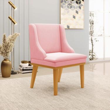 Imagem de Cadeira Decorativa Sala de Jantar Base Fixa de Madeira Firenze Suede Rosa Bebê/Castanho G19 - Gran Belo
